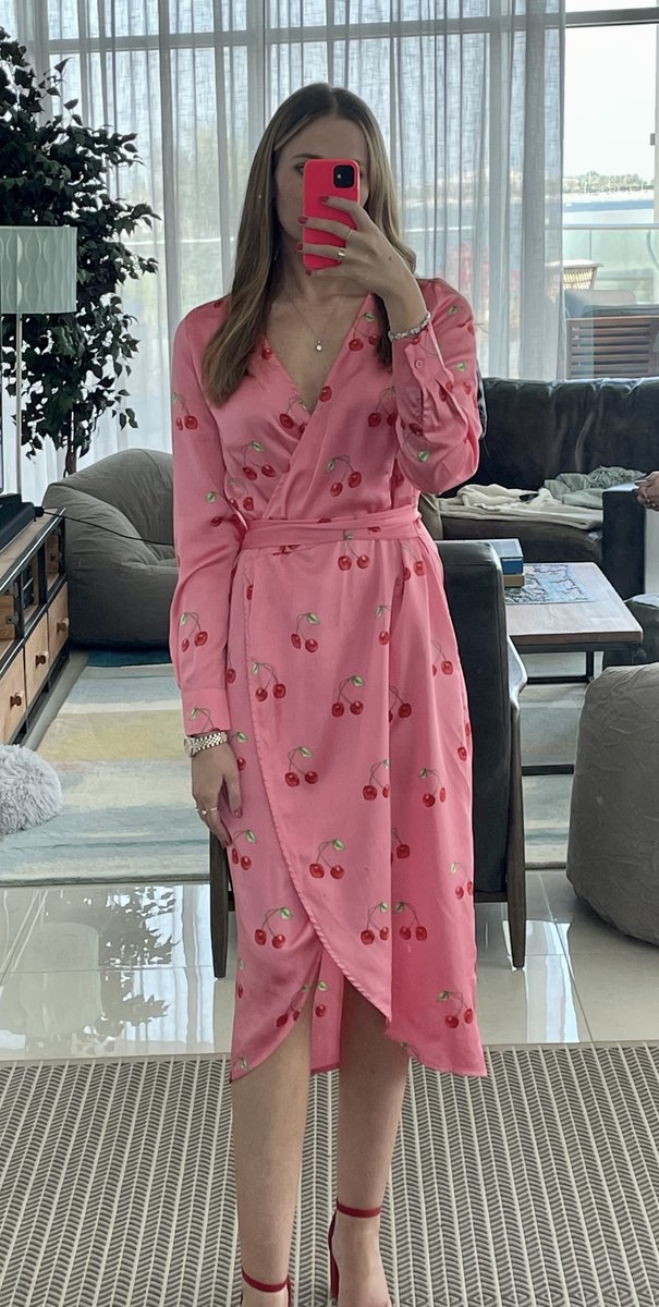 Cherry Pink and Red Satin Wrap Dress