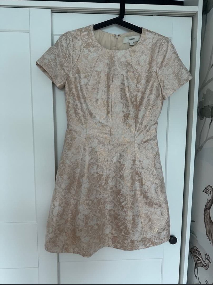 Cameo peach and white jacquard dress