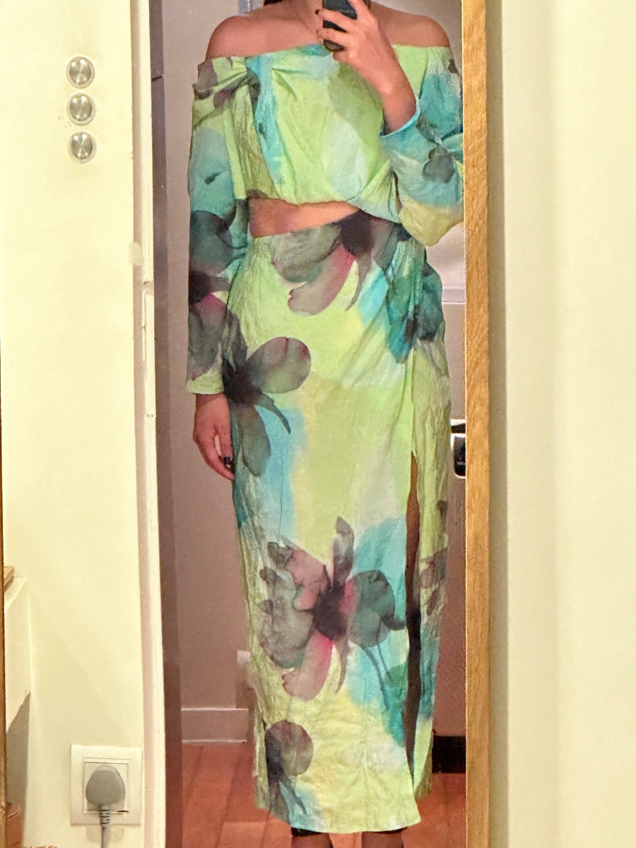 Asos Edition Off Shoulder Green Floral Dress