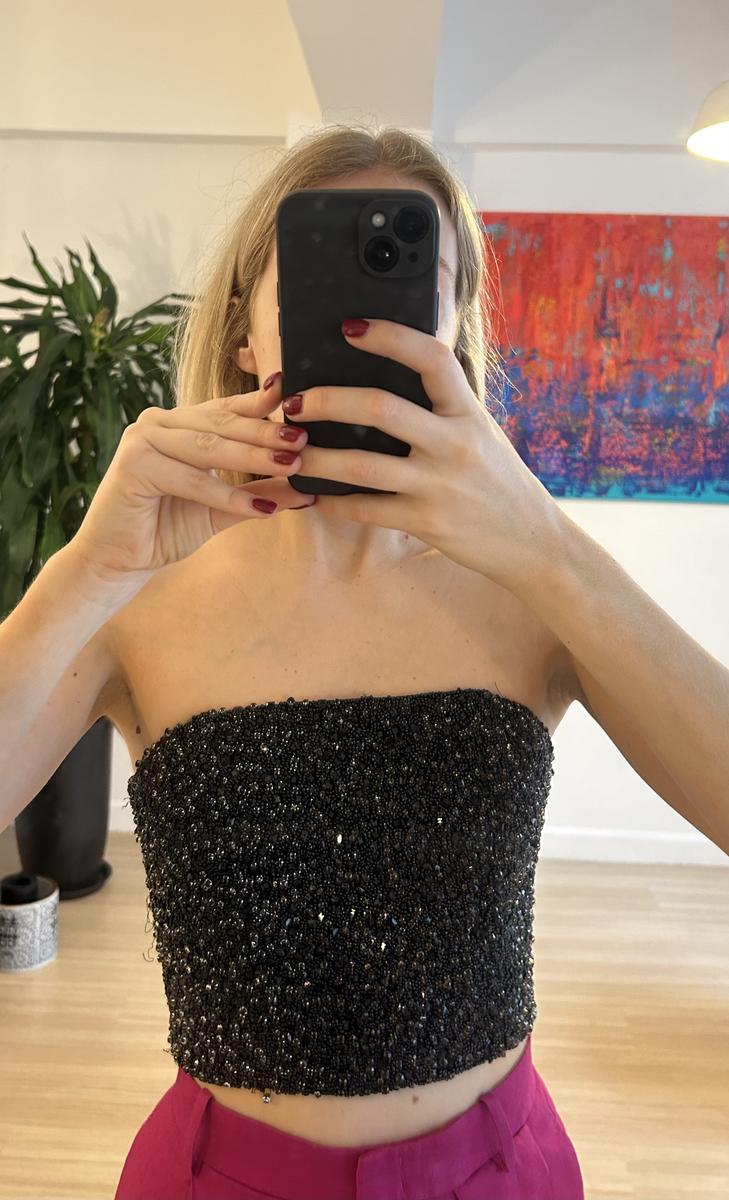Alice + Olivia Strapless Black Beaded Top