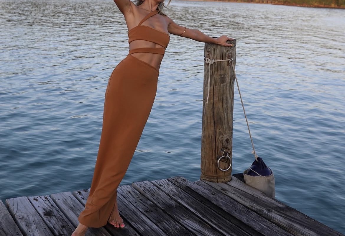 Michael Costello x Revolve Bandage Maxi Dress – Camel/Tan