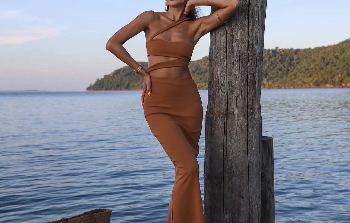 Michael Costello x Revolve Bandage Maxi Dress – Camel/Tan