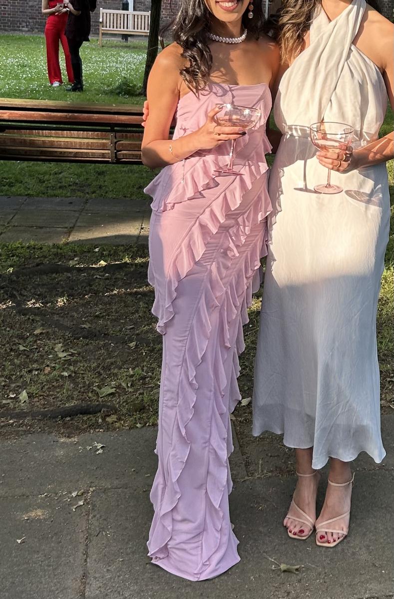 Nevali Bandeau Ruffle Detail Maxi Dress in Dusty Pink Oh Polly