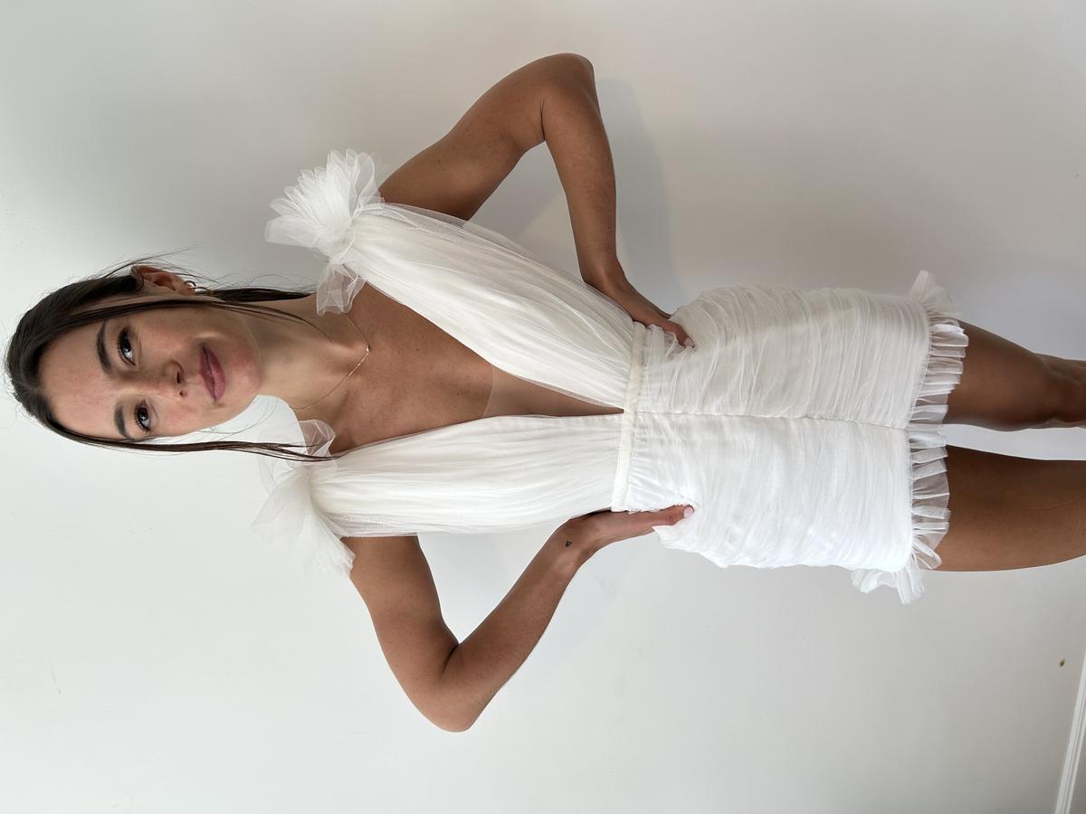 Sau Lee Harlie Tulle White Mini Dress