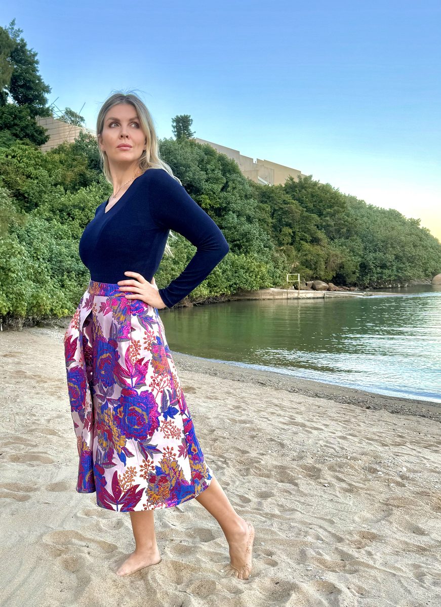 SAN FRANCISCO SKIRT 3/4 LENGTH PURPLE FLOWERS
