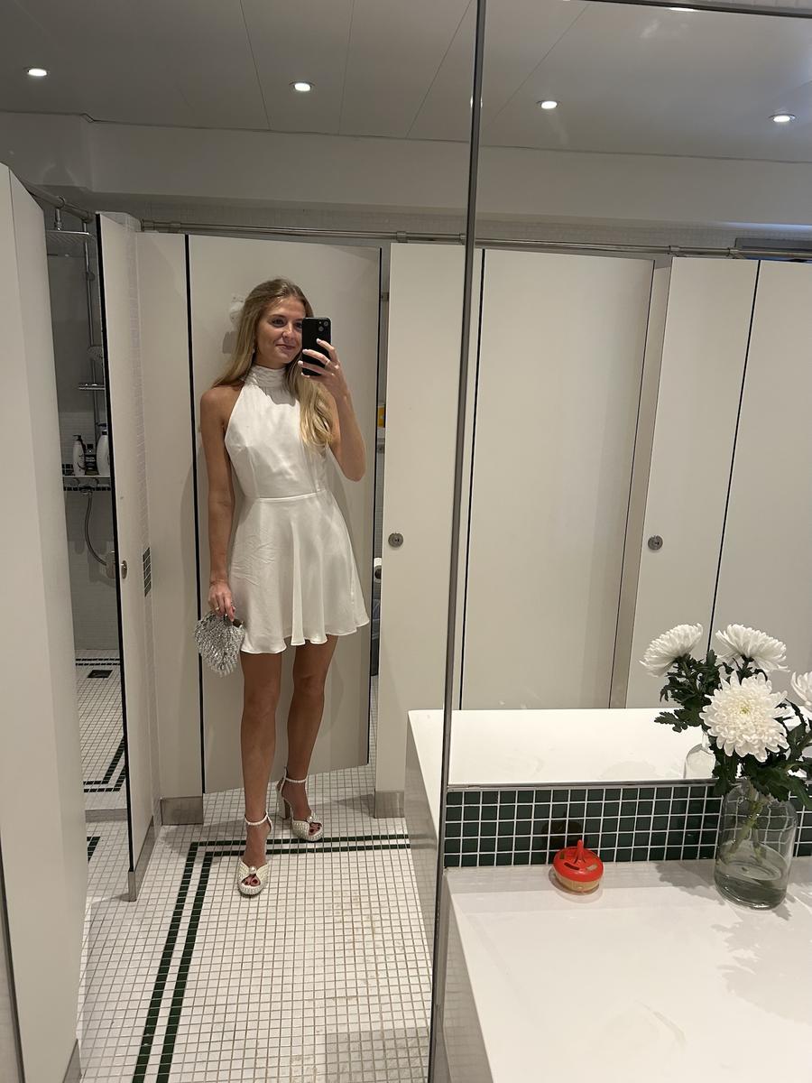 Halterneck White Silk Short Dress