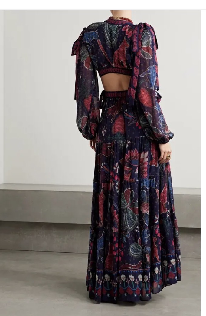 Farm Rio Cutout georgette maxi dress