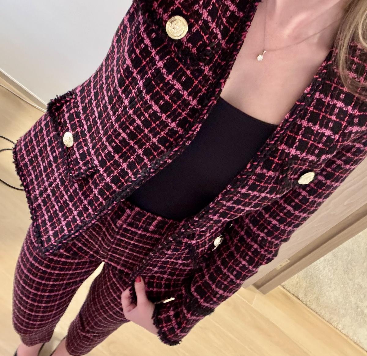 Pink Tweed Blazer Suit
