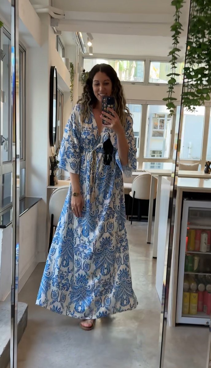 Print White/Blue Long Dress