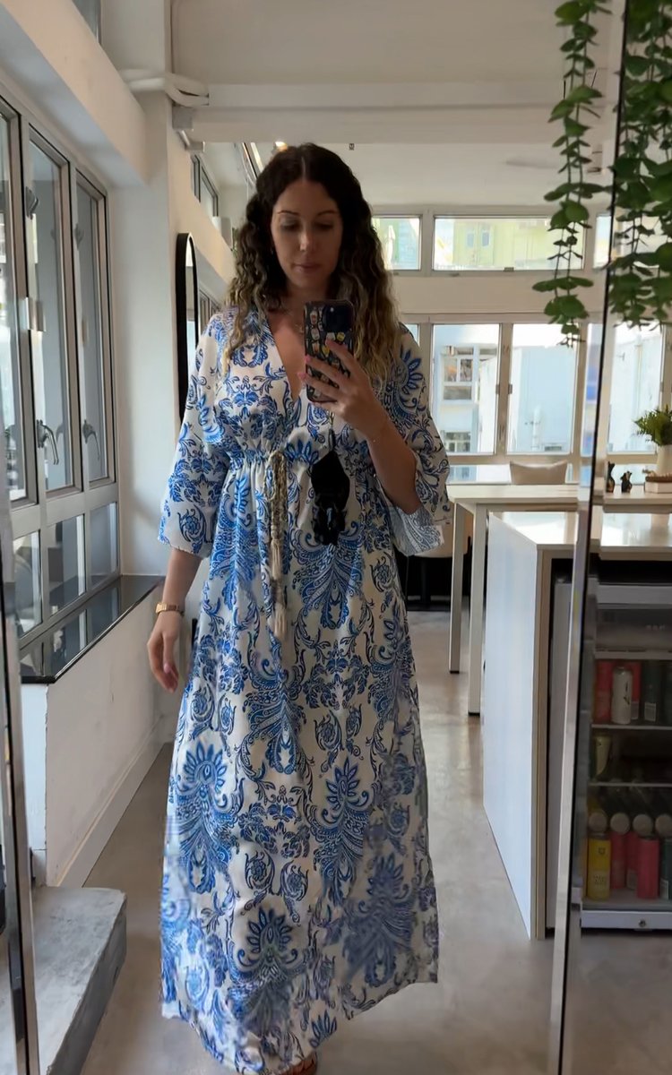 Print White/Blue Long Dress