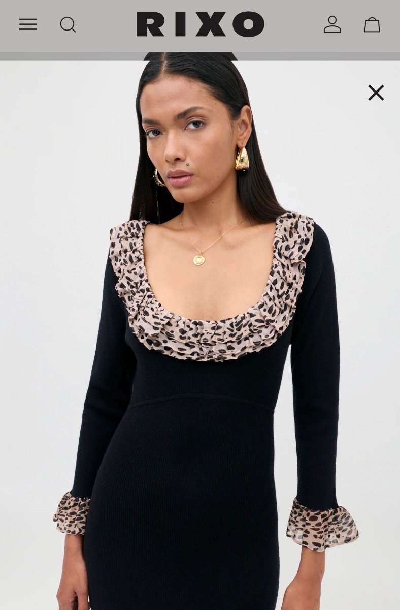 Rixo Mika Wool-Blend Dress with Leopard Trim