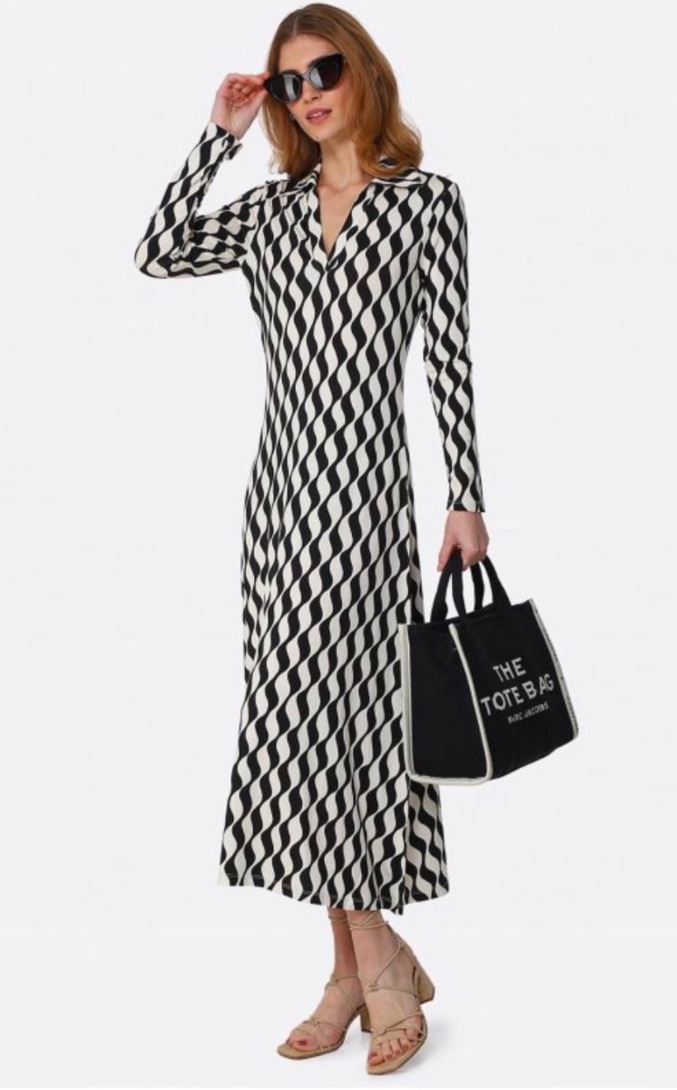 Rixo Mono-Wave Black and White Long Sleeve Dress