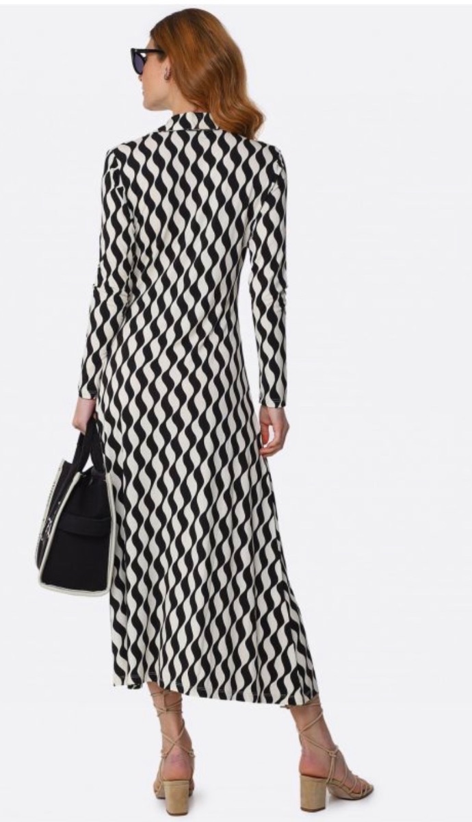 Rixo Mono-Wave Black and White Long Sleeve Dress