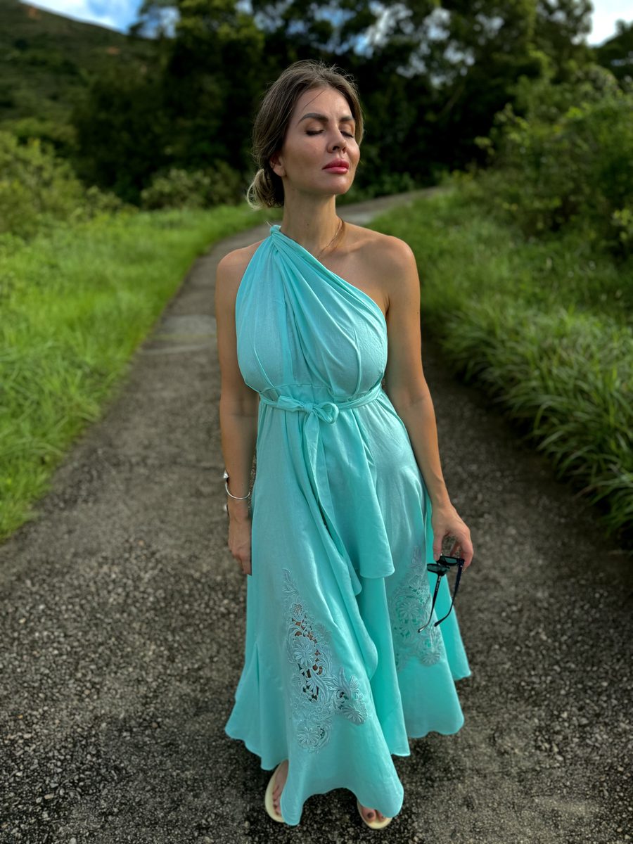 LINEN DRESS TURQUOISE