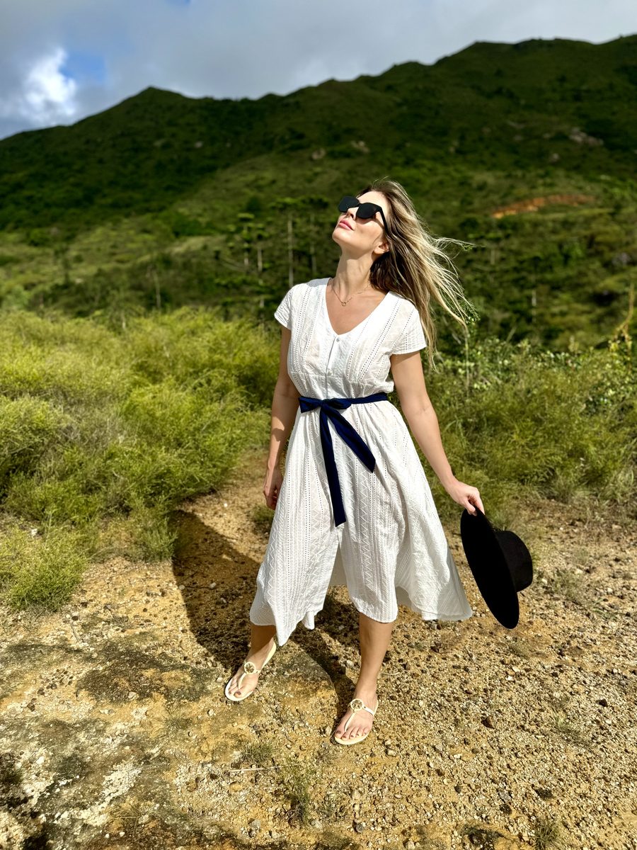 SANGALLO DRESS WHITE WITH  BLUE BELT