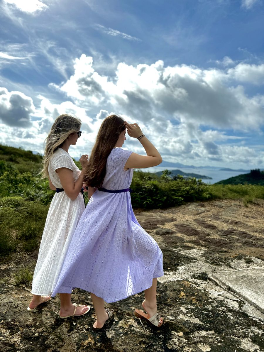 SANGALLO DRESS WHITE WITH  BLUE BELT