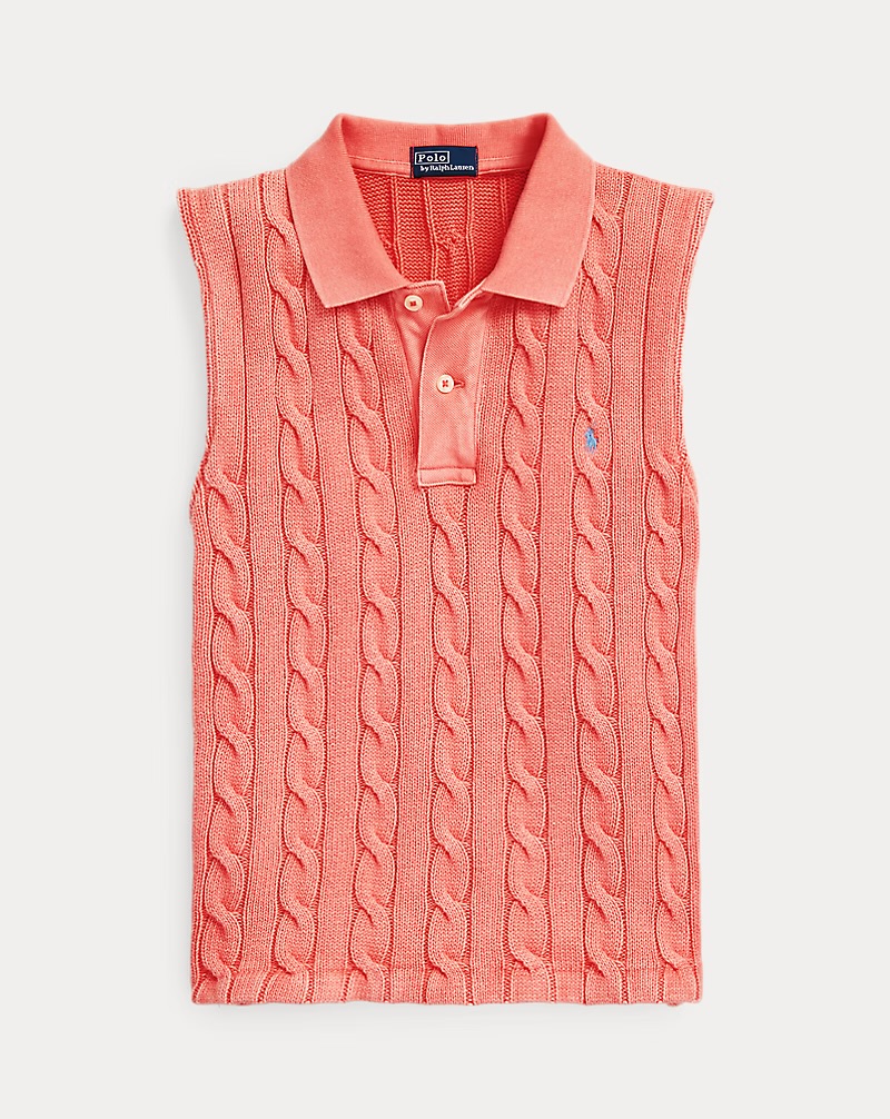 Coral Polo Knit Sleeveless Top