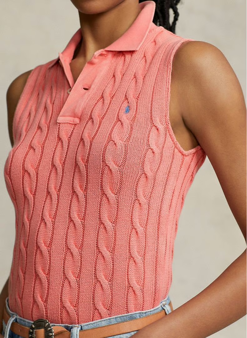 Coral Polo Knit Sleeveless Top