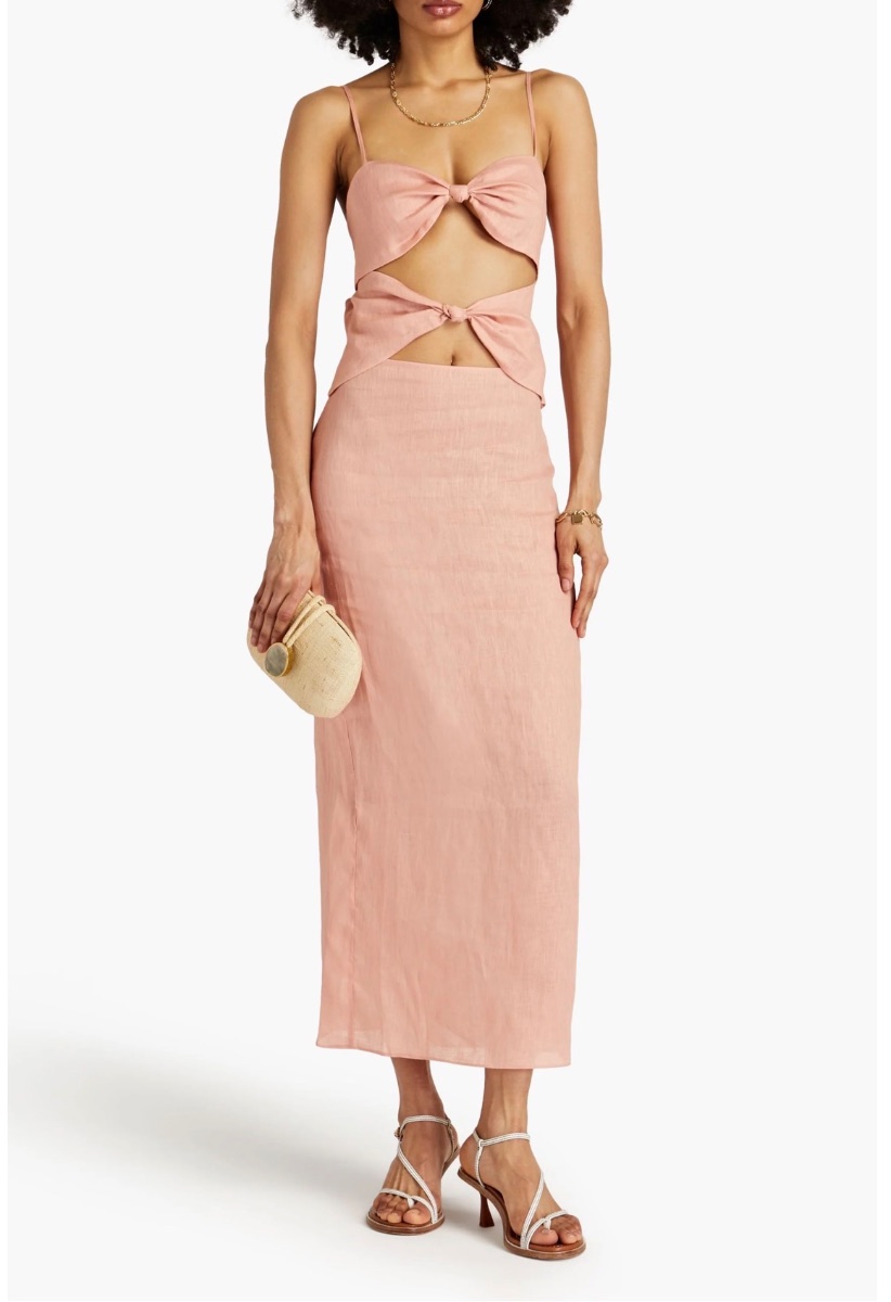 RONNY KOBO Knotted cutout maxi linen maxi dress