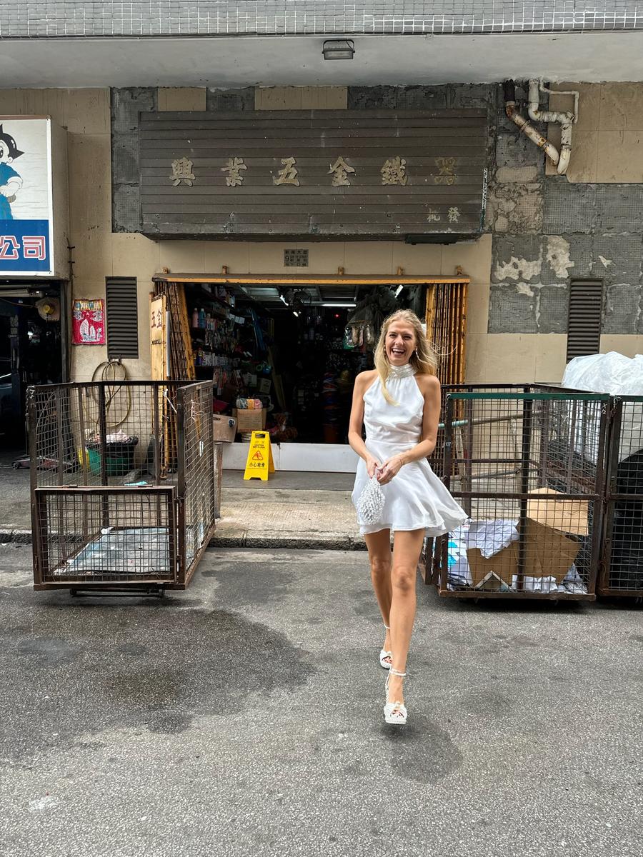 Halterneck White Silk Short Dress