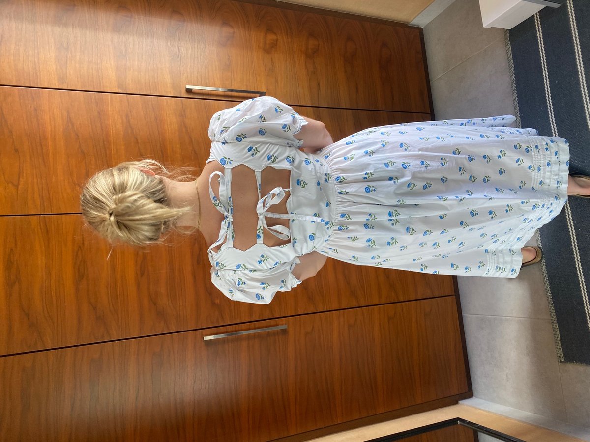 Pink City Prints white dress with blue flowers