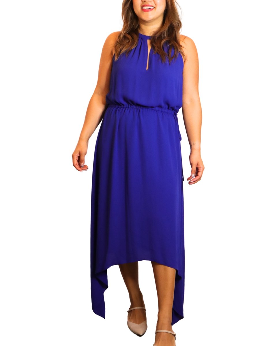 BCBGMAXAZRIA Royal Blue Keelie Keyhole-Front Halter Dress