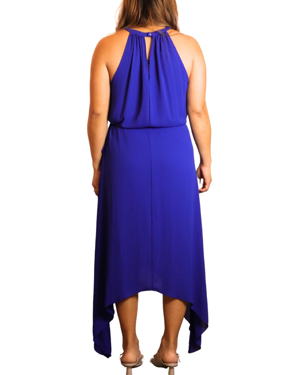 BCBGMAXAZRIA Royal Blue Keelie Keyhole-Front Halter Dress