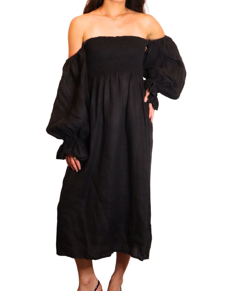 SLEEPER Atlanta Smocked Linen Maxi Dress