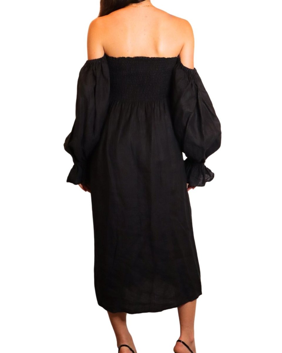 SLEEPER Atlanta Smocked Linen Maxi Dress