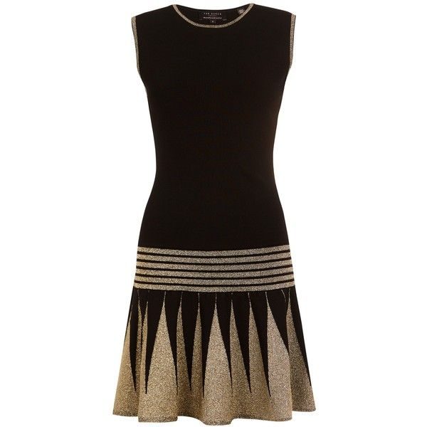 Ted Baker Kandis Black & Gold Knitted Flapper Dress