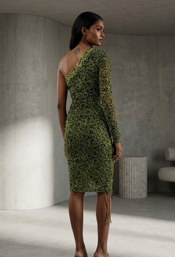 Diane von Furstenberg Baroque Print Ruched Mesh Midi Dress
