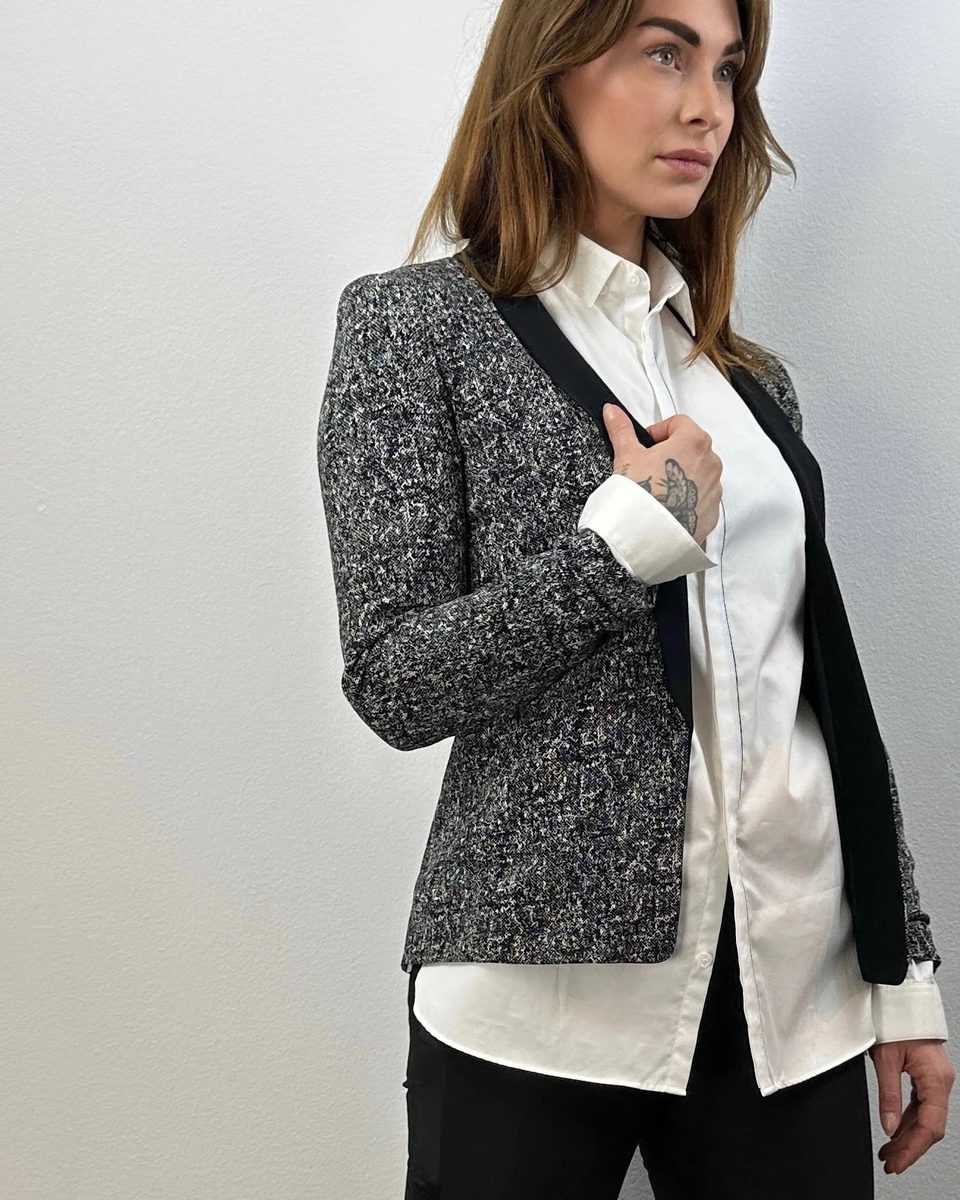 Sandro Black Tweed Shawl Collar Jacket