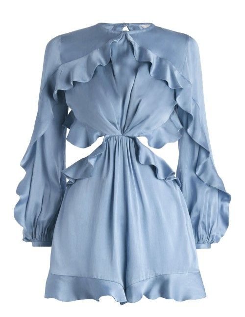 Zimmermann Winsome Silk Flutter Playsuit – Sky Blue