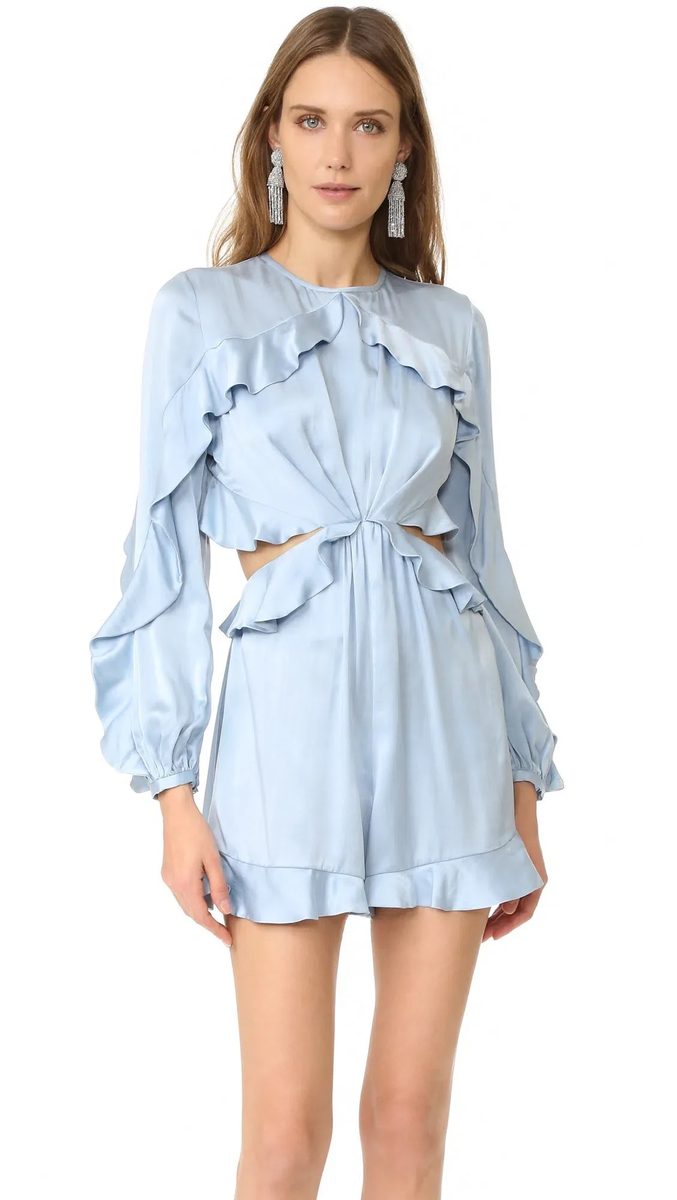 Zimmermann Winsome Silk Flutter Playsuit – Sky Blue