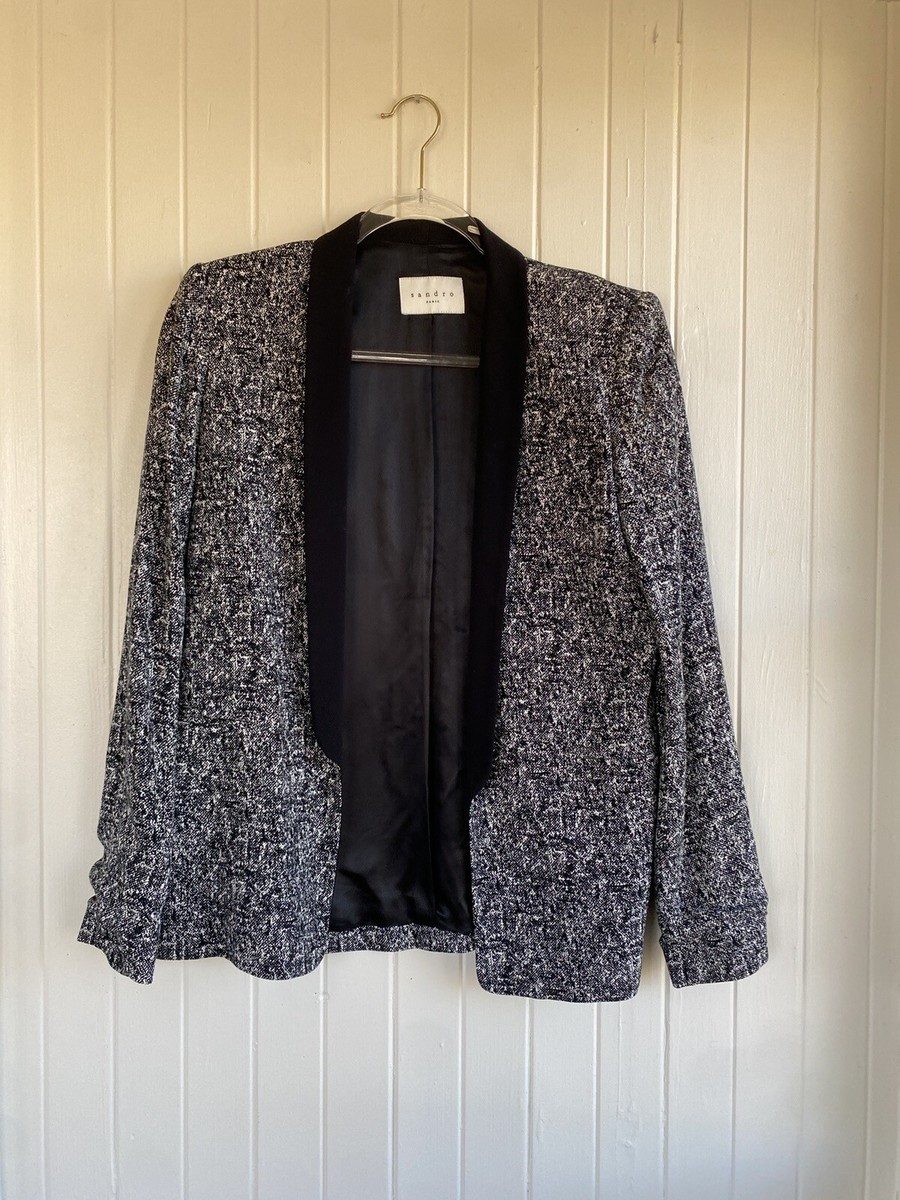 Sandro Black Tweed Shawl Collar Jacket