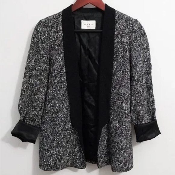 Sandro Black Tweed Shawl Collar Jacket