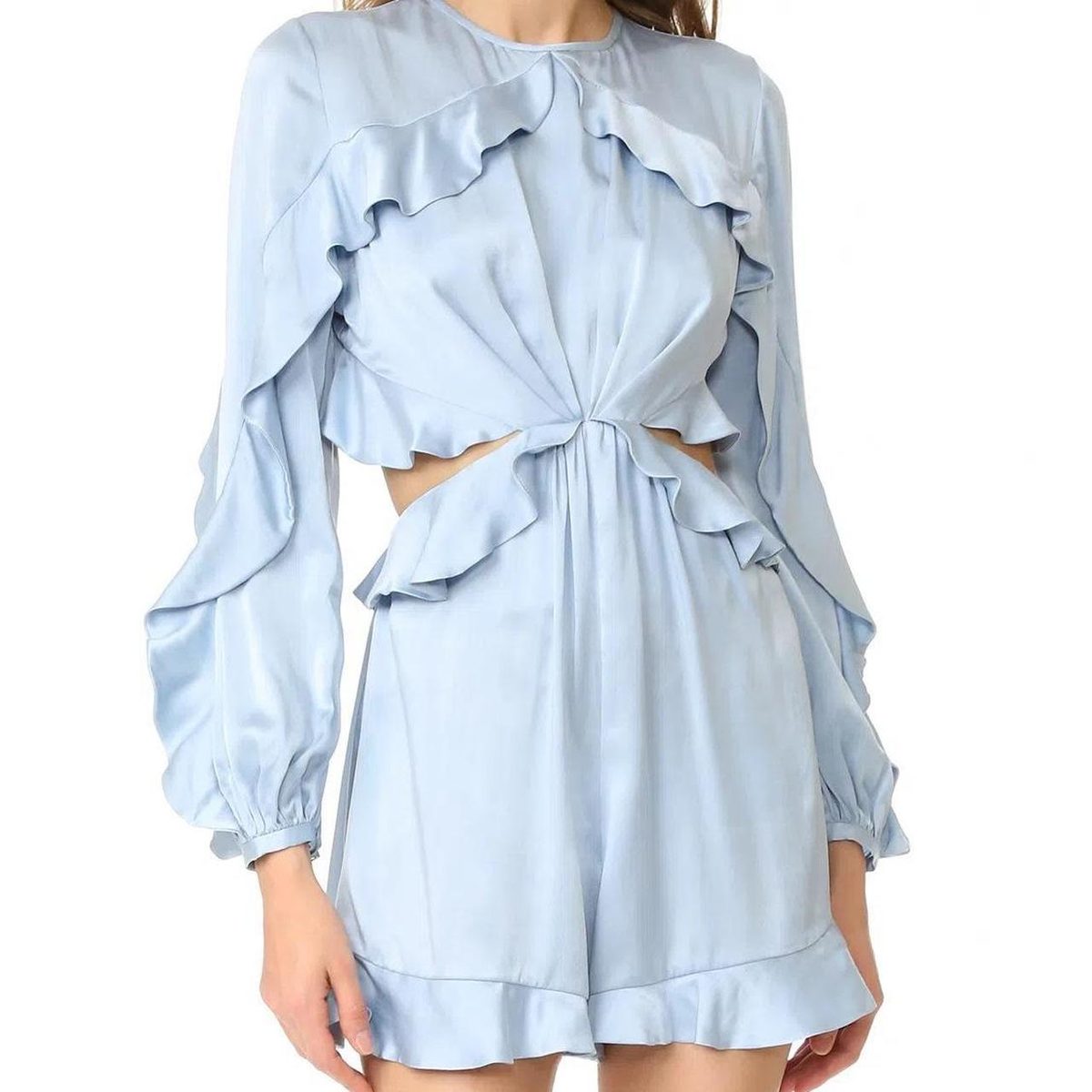 Zimmermann Winsome Silk Flutter Playsuit – Sky Blue