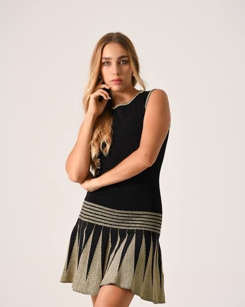 Ted Baker Kandis Black & Gold Knitted Flapper Dress