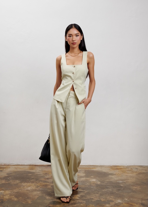 Willow Wide Leg Pant Pinstripe Buttercream