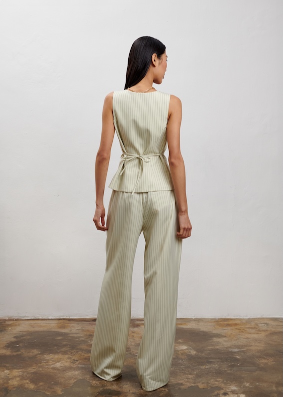 Willow Wide Leg Pant Pinstripe Buttercream