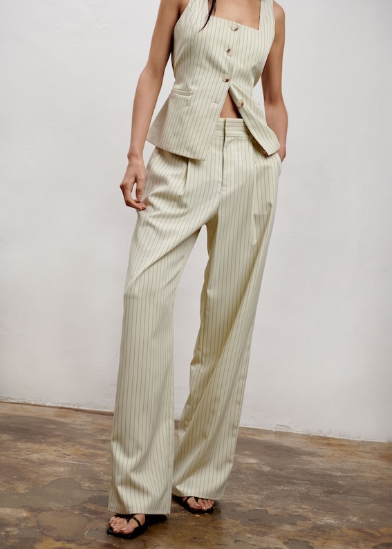 Willow Wide Leg Pant Pinstripe Buttercream