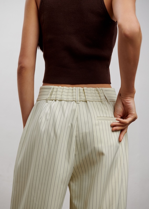 Willow Wide Leg Pant Pinstripe Buttercream