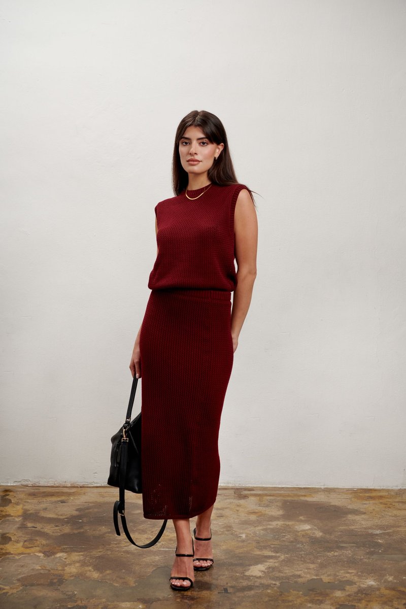 Nina Midi Skirt - Burgundy