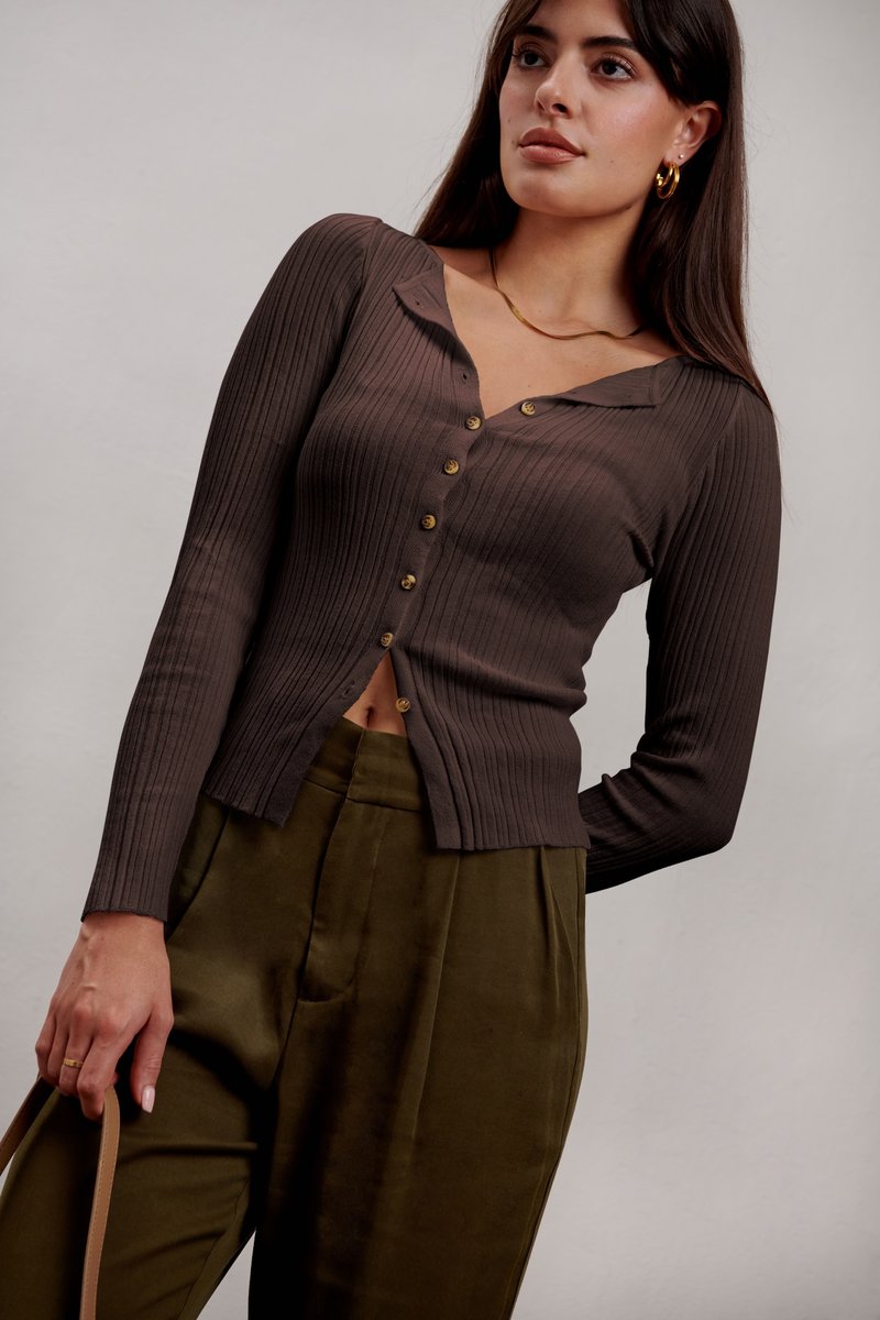 Ava Sheer Knit Cardigan - Chocolate Brown