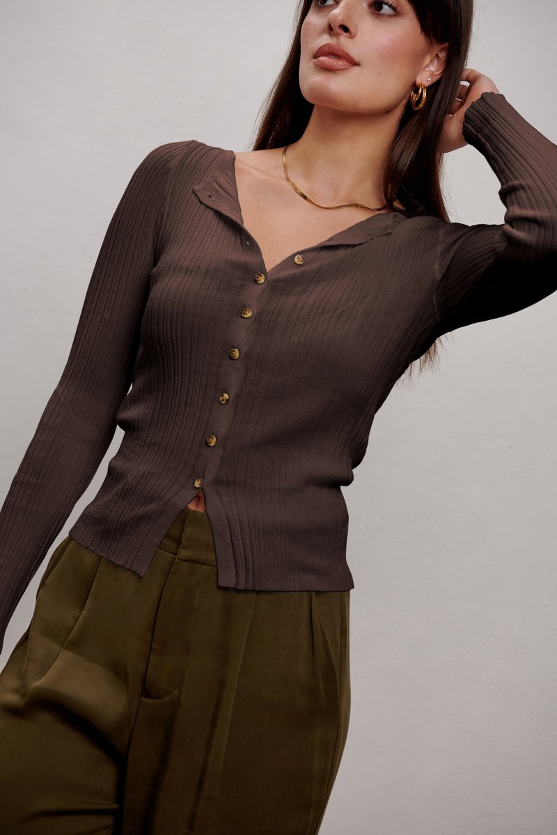 Ava Sheer Knit Cardigan - Chocolate Brown