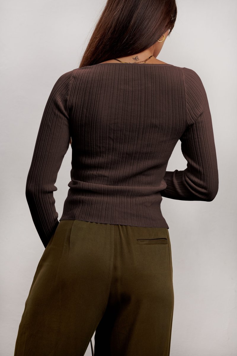 Ava Sheer Knit Cardigan - Chocolate Brown