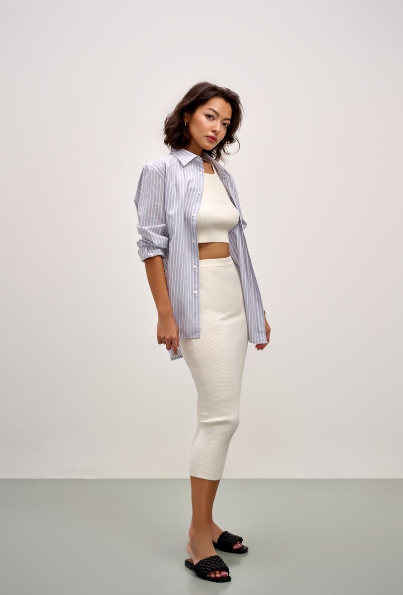 Avery Button Down - Grey White Stripe