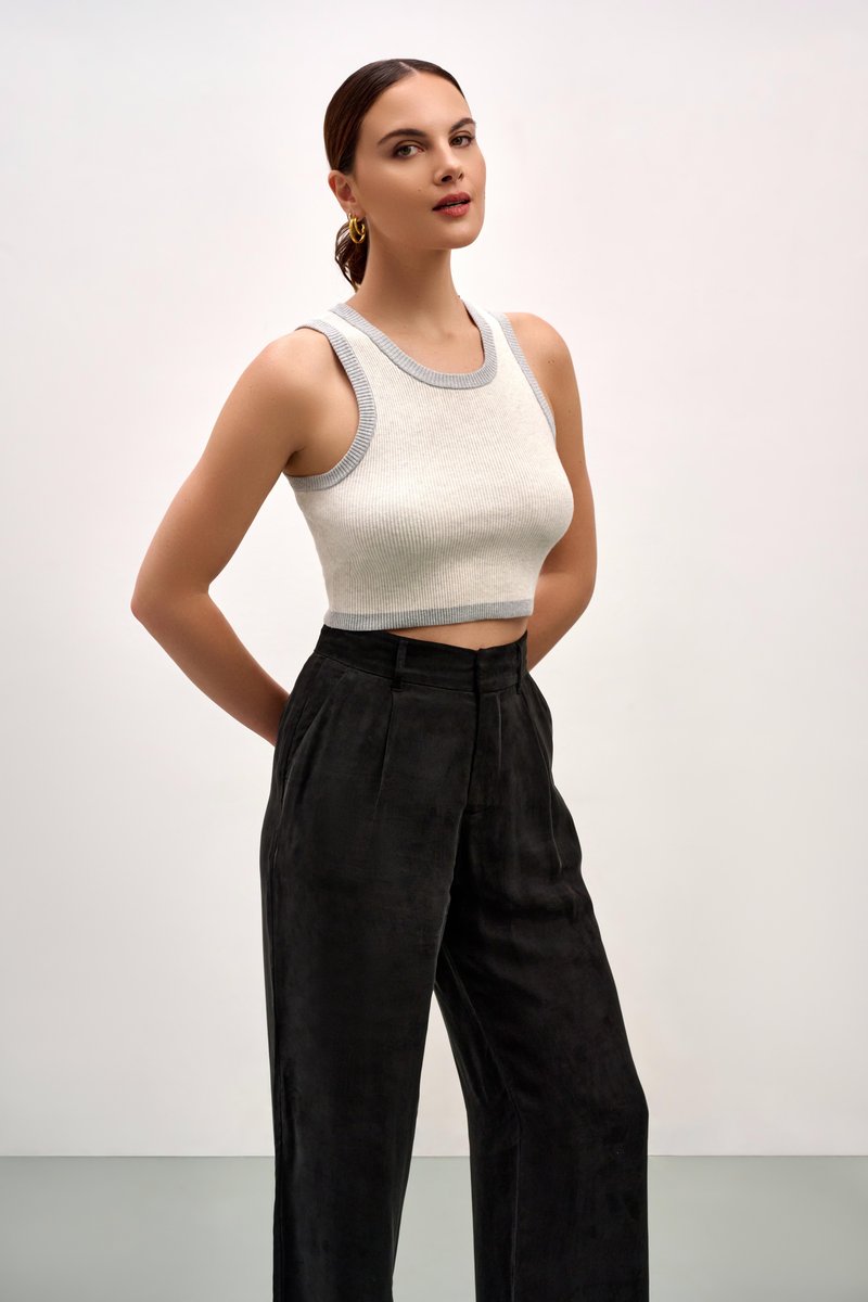 Izzy Contrast Tank Top - Grey