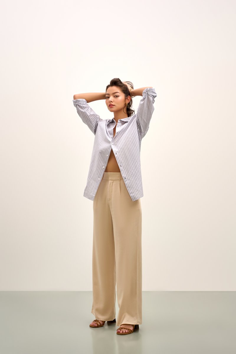 Avery Button Down - Grey White Stripe