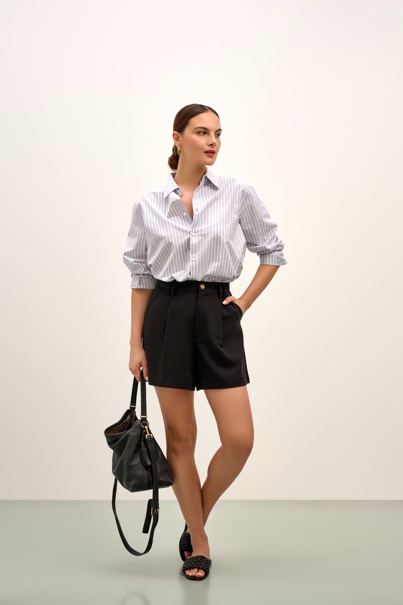 Avery Button Down - Grey White Stripe